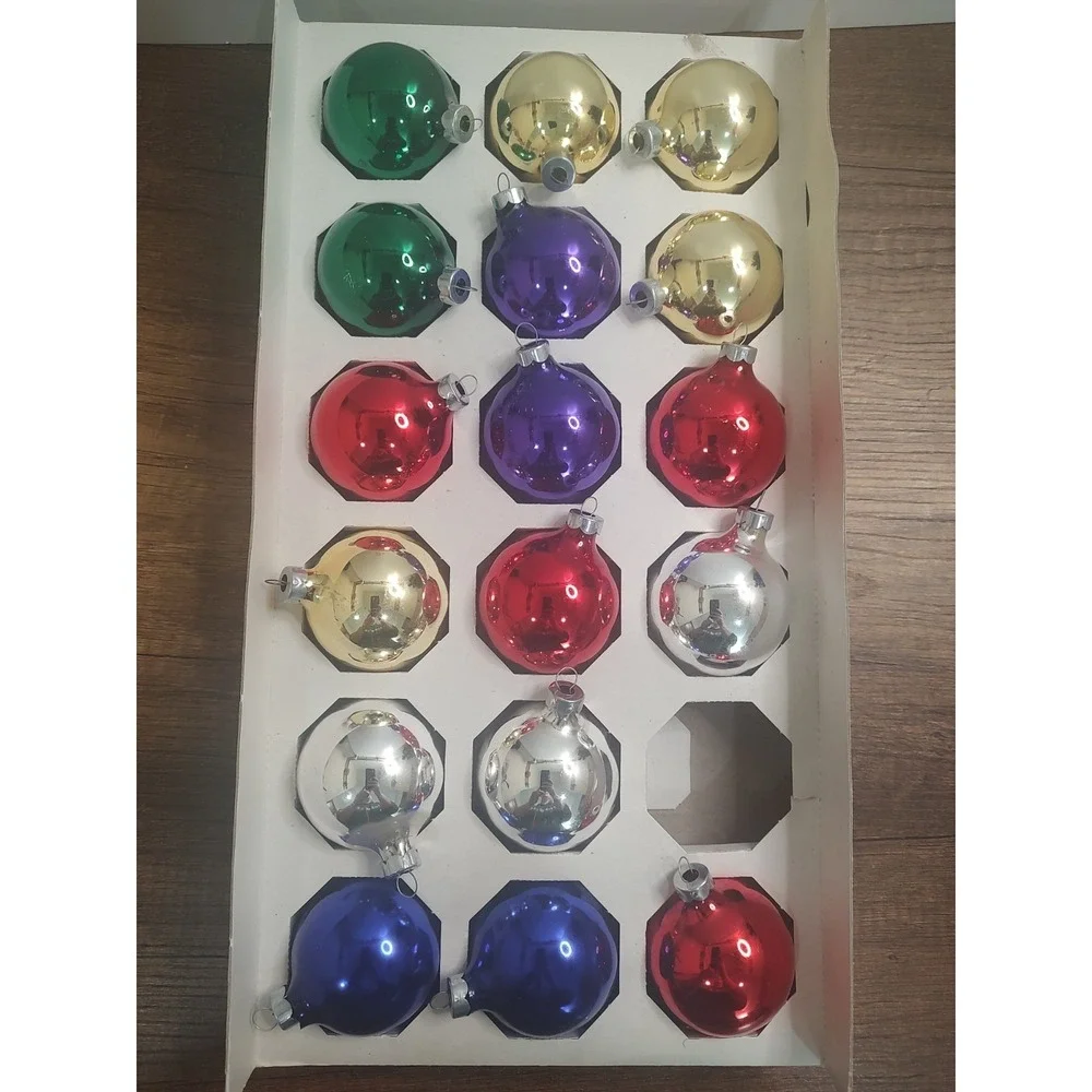 Vtg Rauch Christmas Ornaments Box Made In USA Mercury Glass Ball Multicolor O61